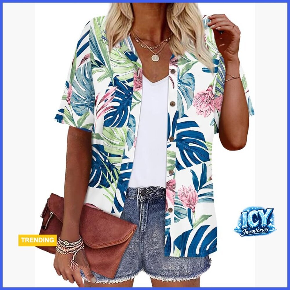 Hawaiian Shirt with Coconut Buttons, Lightweight Summer Blouse